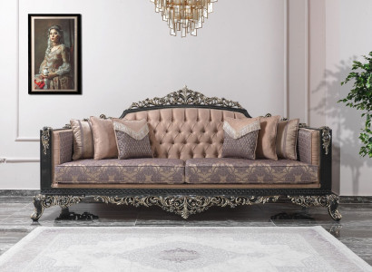 Three-seater sofa 3-seater upholstered sofa fabric sofa beige baroque couches